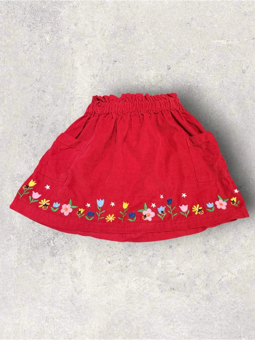 Hanna Andersson Stitchery Pincord Skirt Size 100 US 4 Floral Ladybug Embroidery